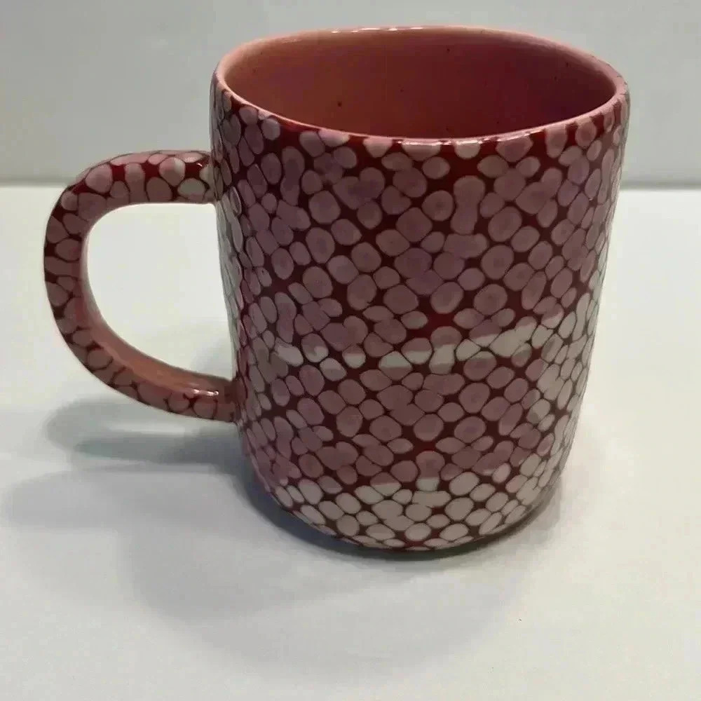 Anthropologie coffee mug cup cobra snake skin style red pink - Picture 3 of 5